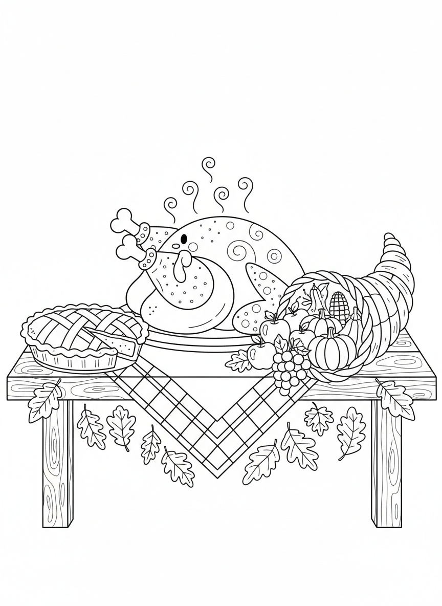Joyful Thanksgiving Feast Kids' Coloring Page