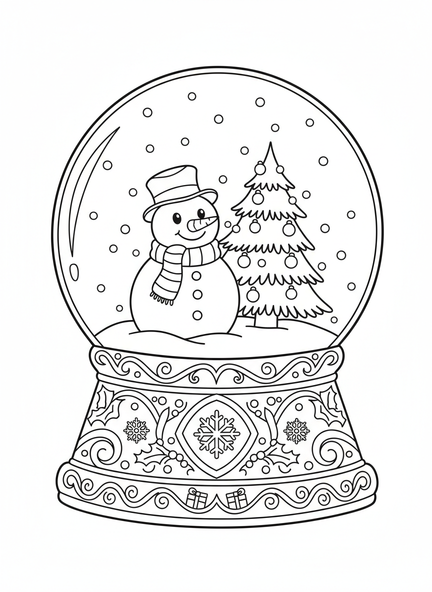 Magical Snow Globe Scene Coloring Page