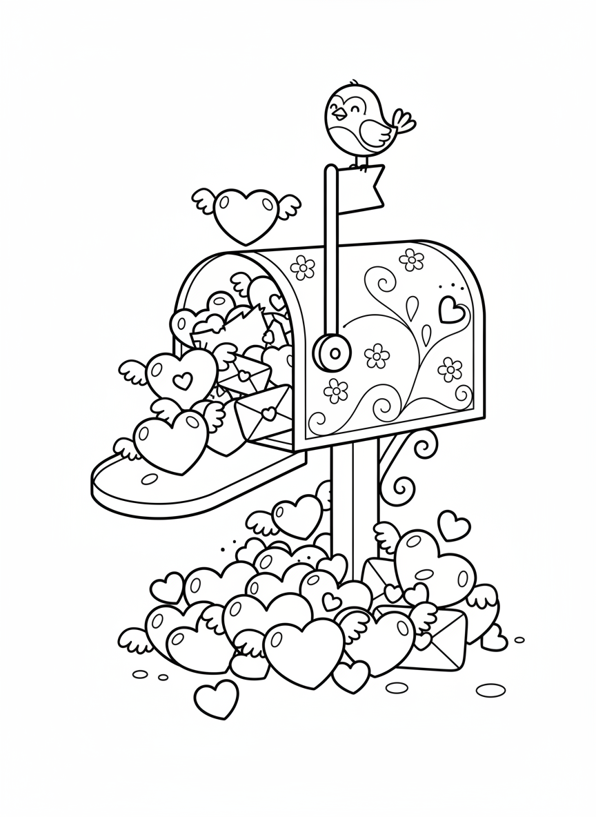 Mailbox Full of Love Letters Coloring Page