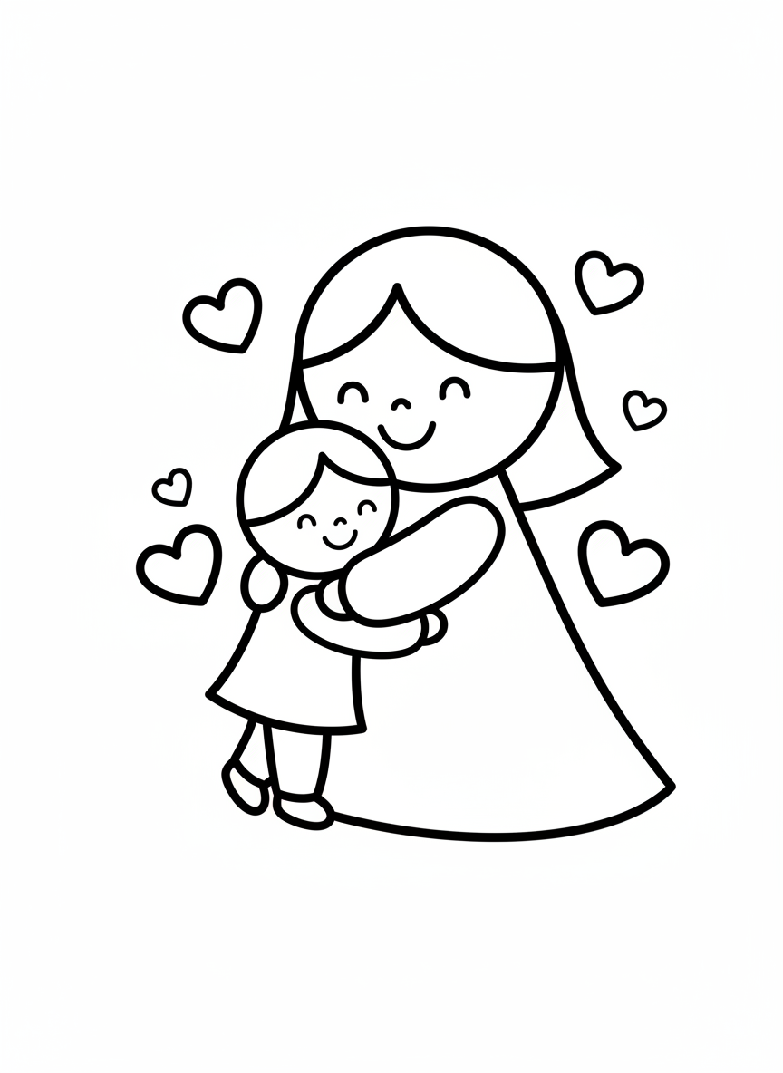 Mom and Me Hug Coloring Page