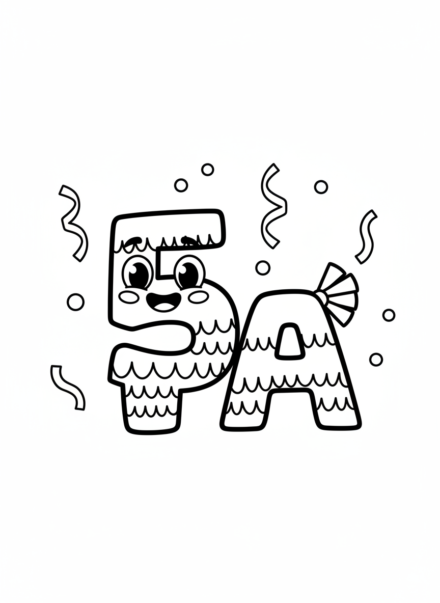 Number 5 & Letter A Pinata Coloring Page