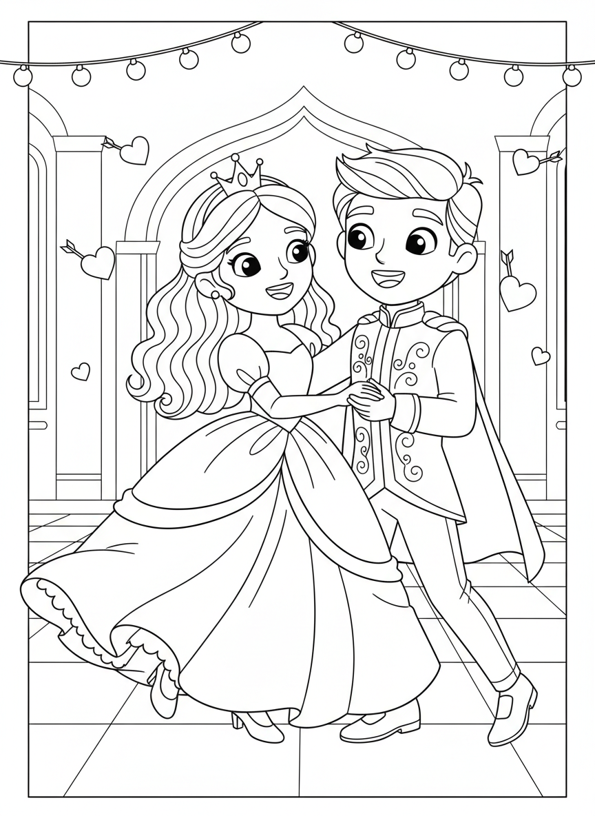 Princess & Prince Dancing Coloring Page