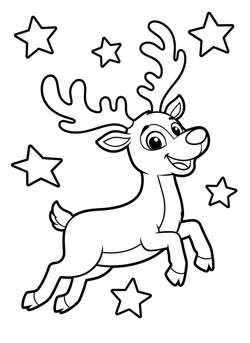 Reindeer Flying High Coloring Page