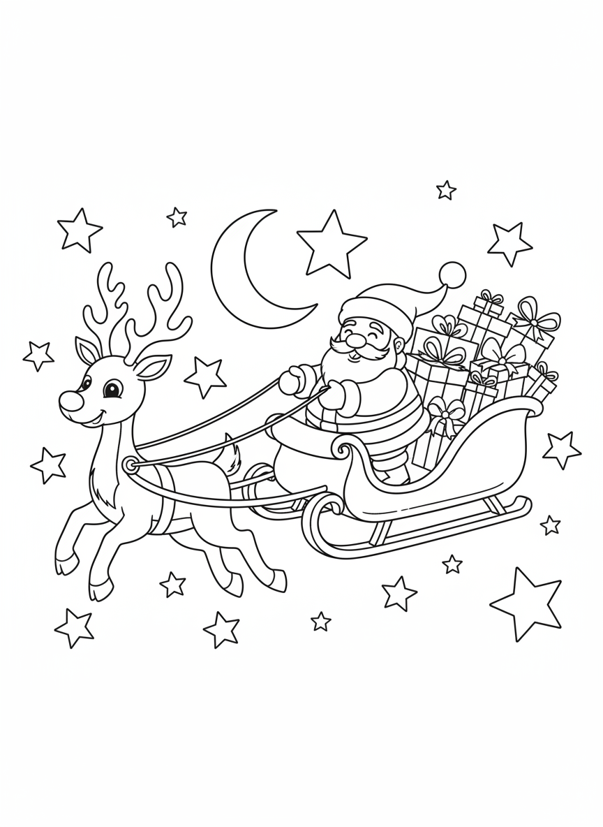 Santa's Magical Sleigh Ride Coloring Page