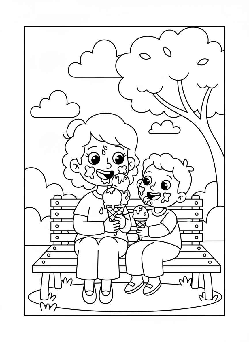 Sharing a Sweet Treat Coloring Page