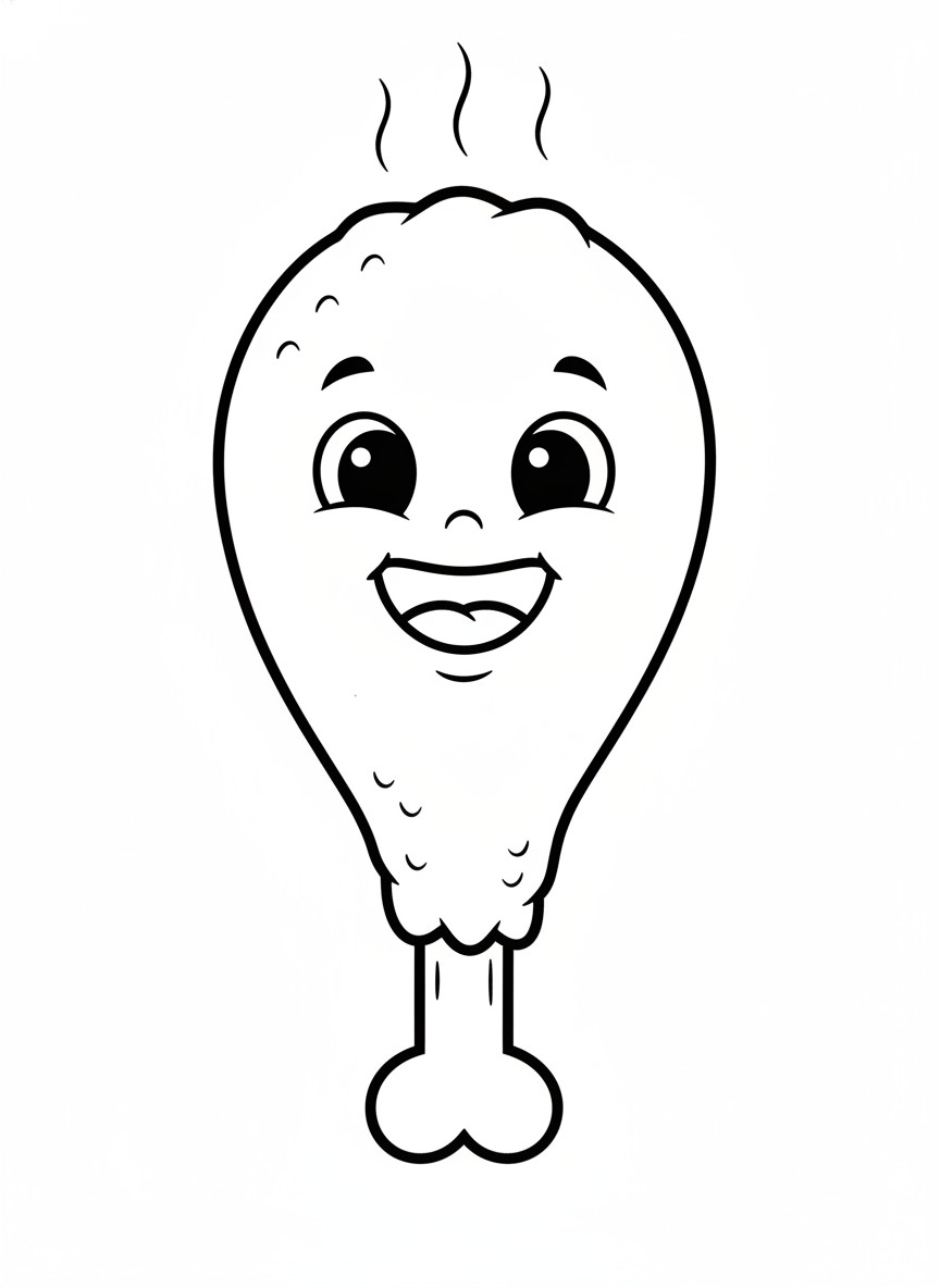 Smiling Cartoon Turkey Leg: Easy Kids' Thanksgiving Coloring Page