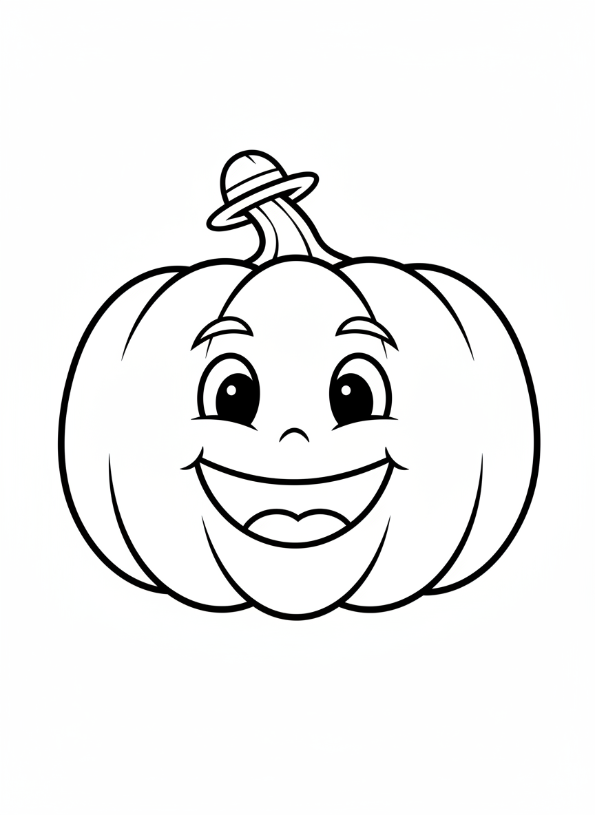 Smiling Pumpkin Farmer Coloring Page for Kids