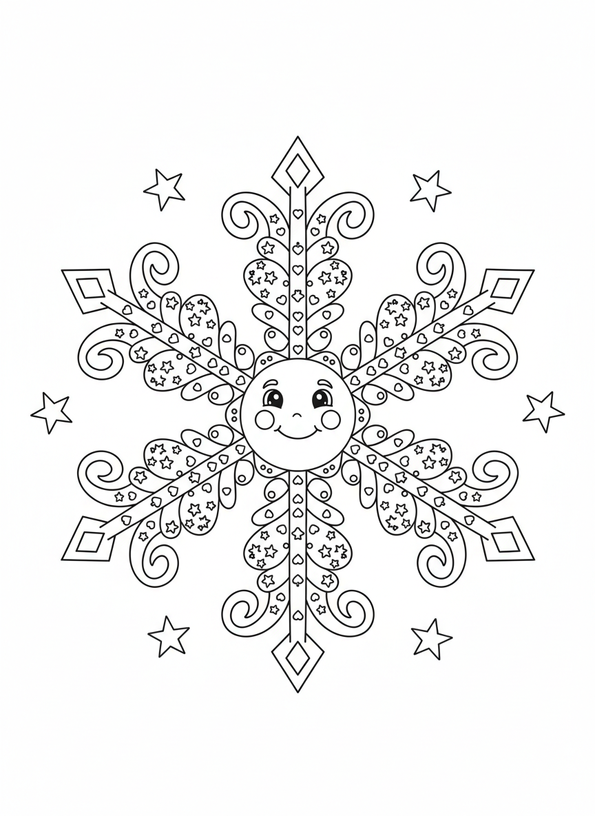 Smiling Snowflake: Whimsical Winter Coloring Fun