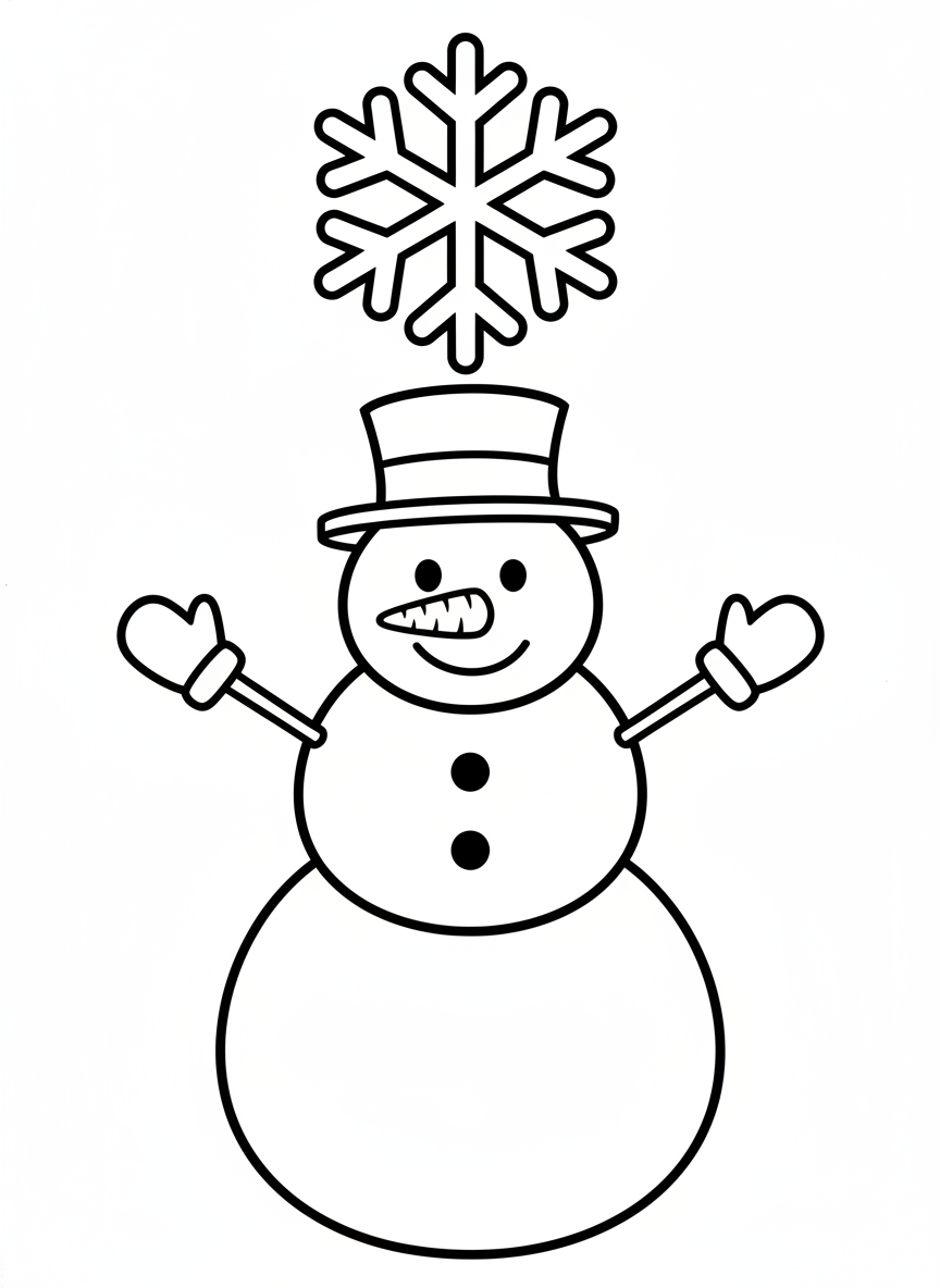 Snowman and a Snowflake Coloring Page
