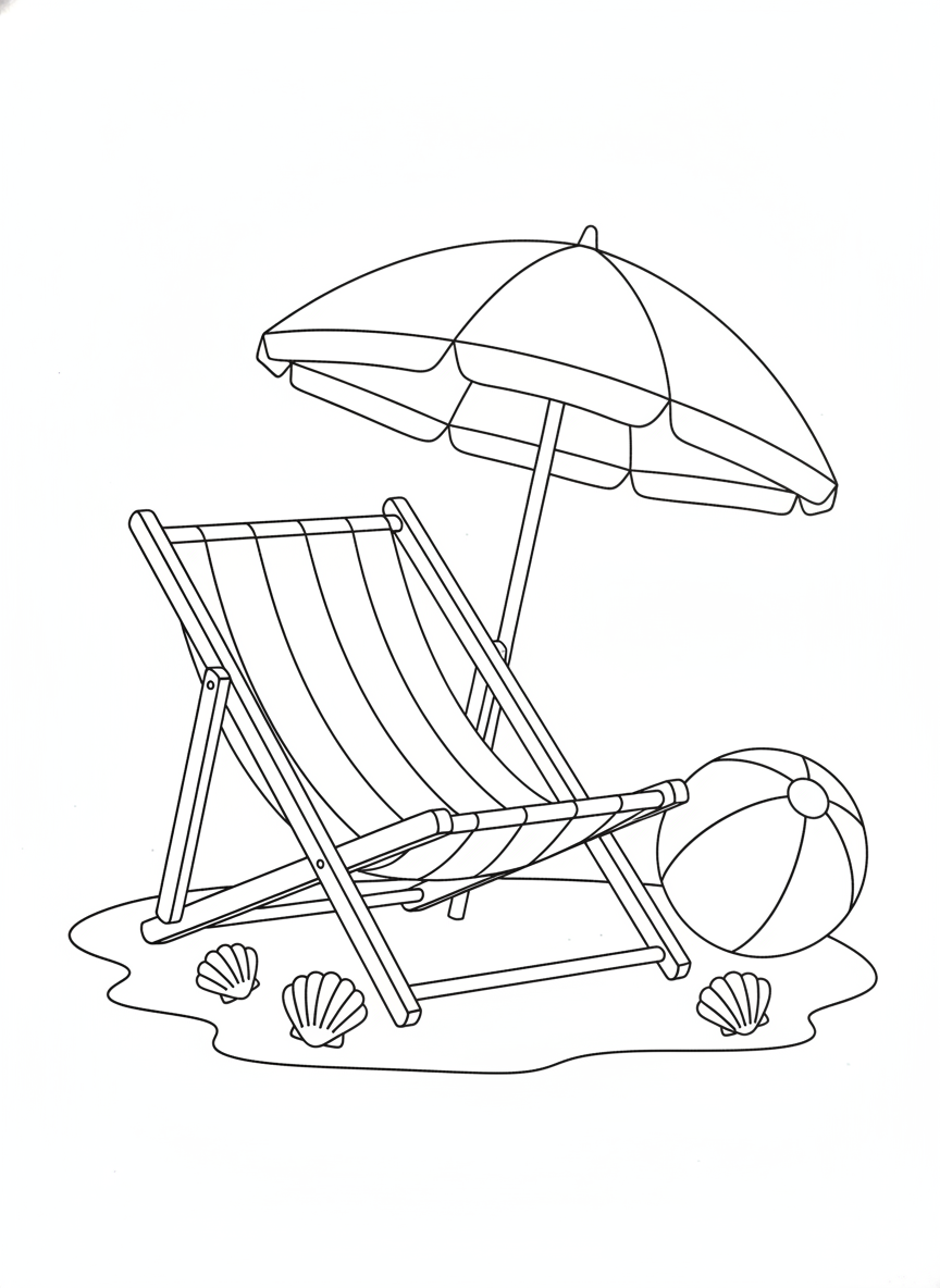 Striped Beach Chair & Summer Fun Coloring Page for Kids