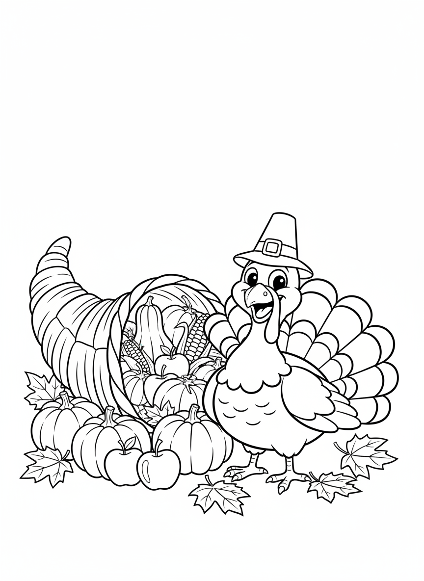 Thanksgiving Turkey Harvest Coloring Page for Kids