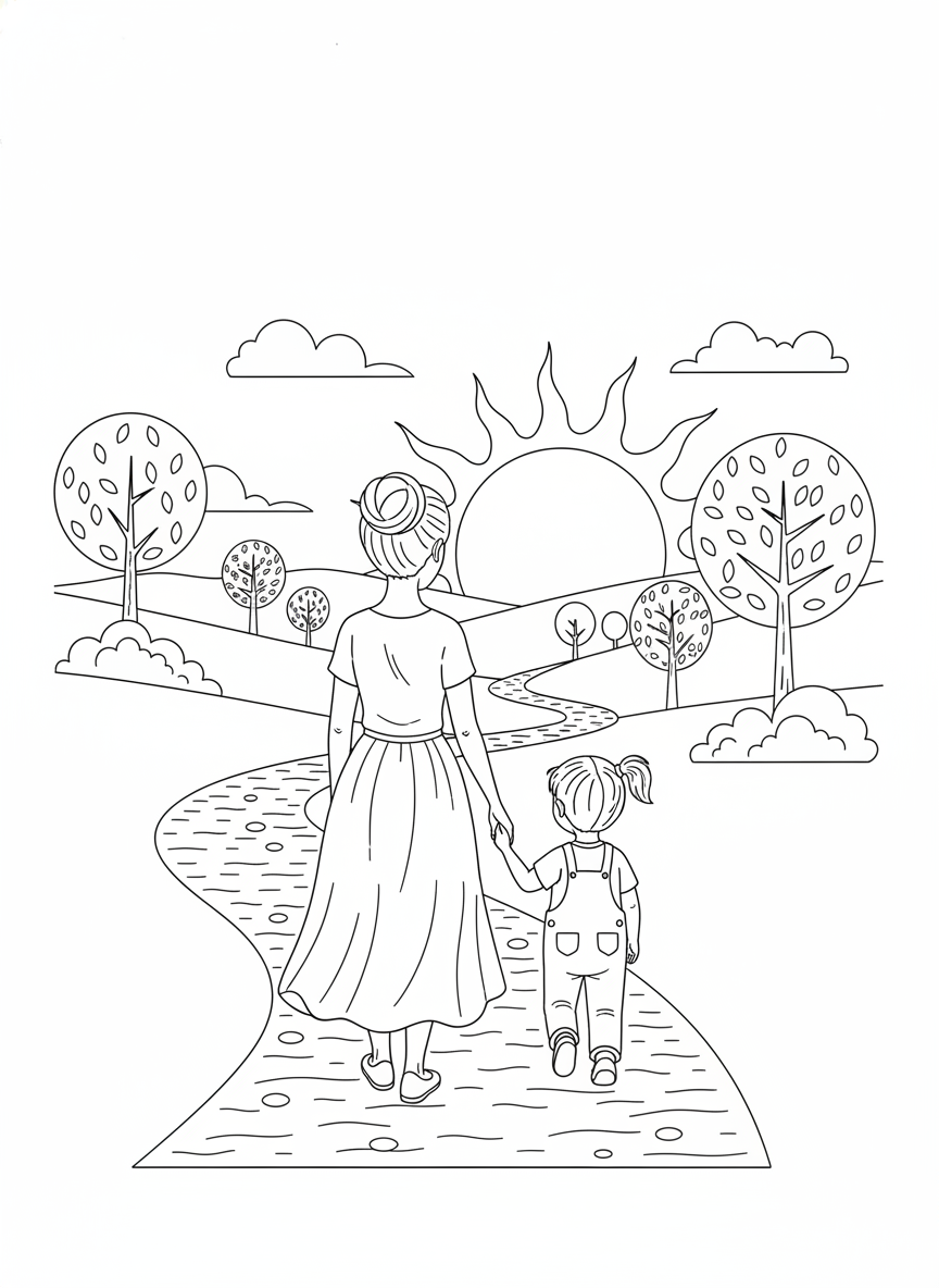 Walking Hand in Hand Coloring Page