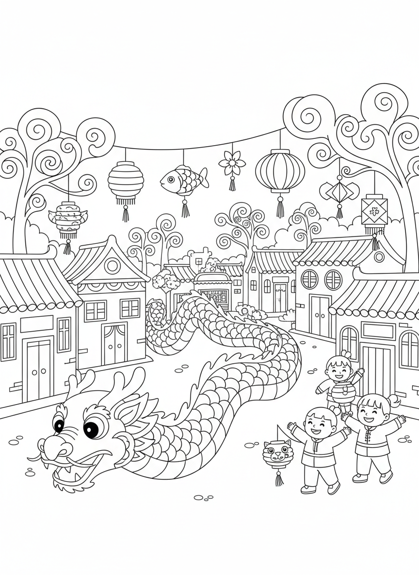 Whimsical Dragon Lantern Festival Scene