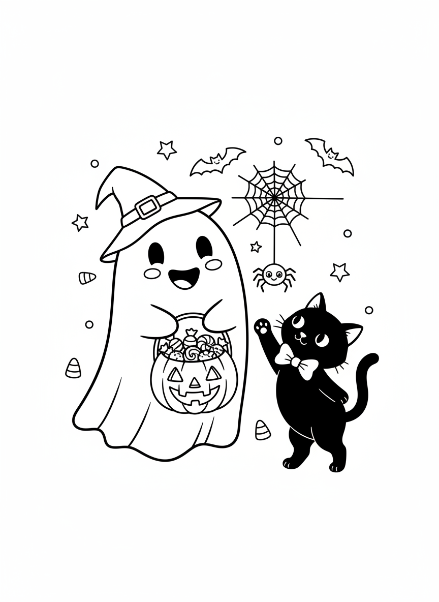 Whimsical Halloween Party Coloring Page