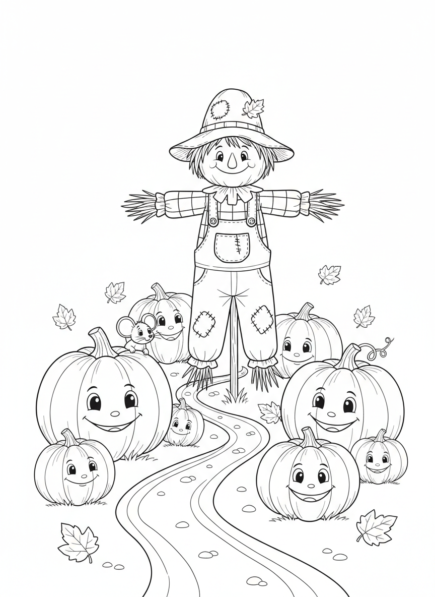 Whimsical Pumpkin Patch Coloring Page