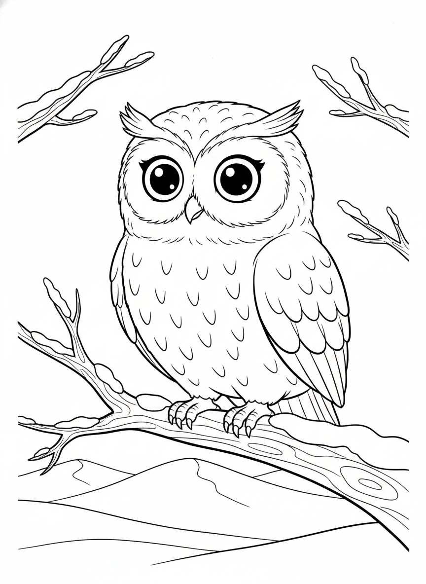Wise Snow Owl Perched Coloring Page