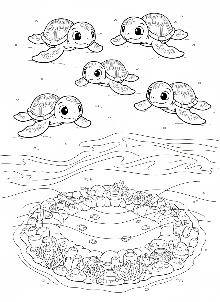 Baby Sea Turtles Hatch Coloring Page