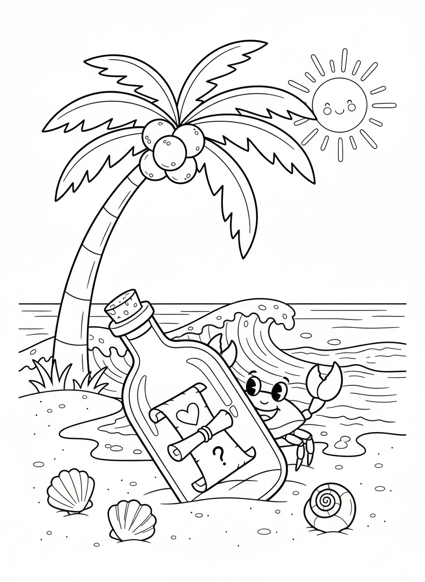 Beach Discovery Coloring Page for Kids