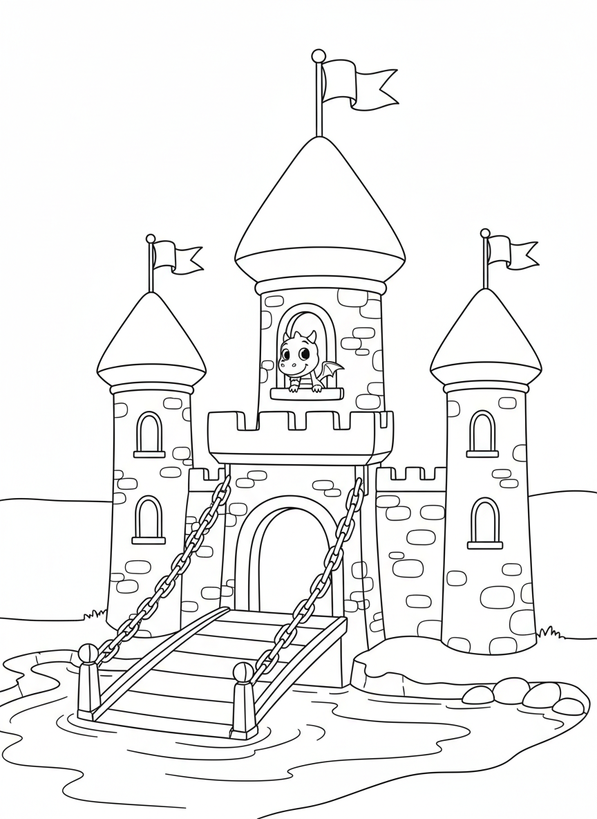 Castle Drawbridge Fun Coloring Page