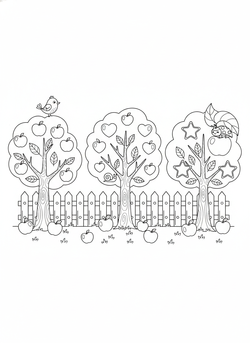 Charming Apple Orchard Coloring Page for Kids