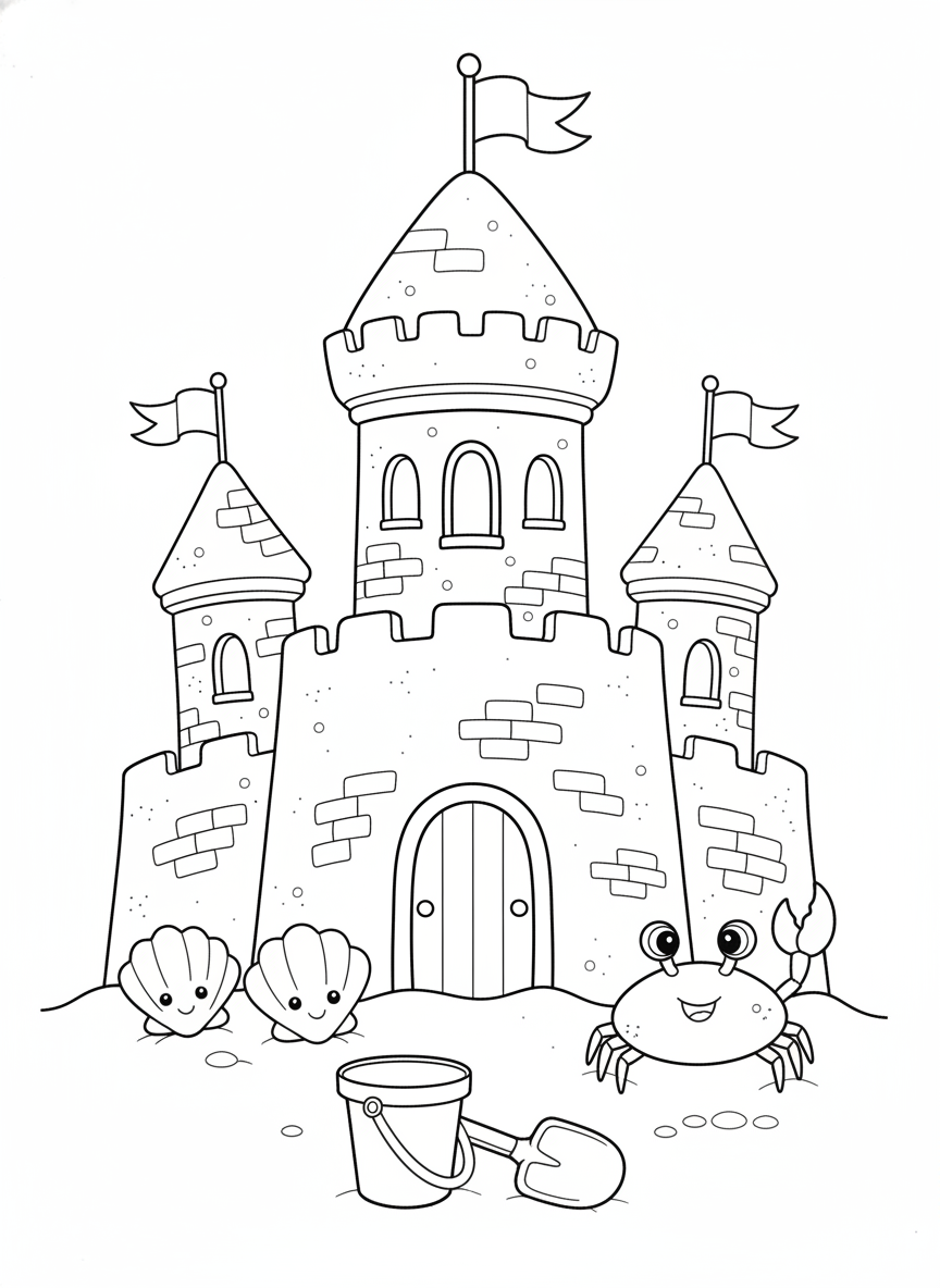 Charming Sandcastle Beach Adventure Coloring Page