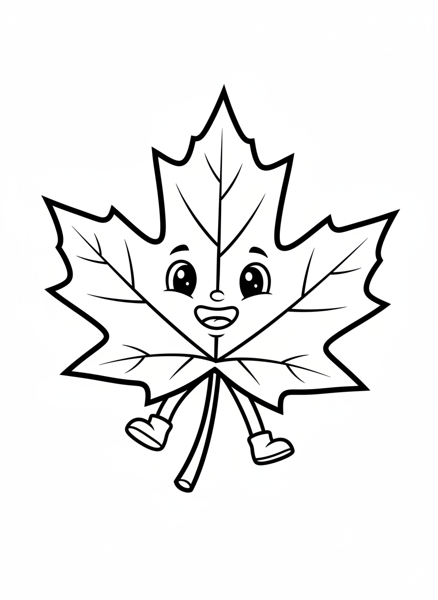 Cheerful Autumn Maple Leaf Coloring Page for Kids