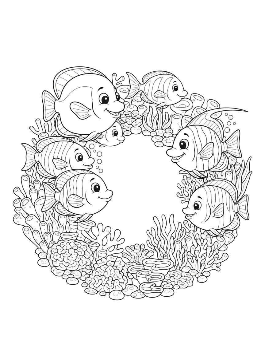 Colorful Fish Gathering Coloring Page