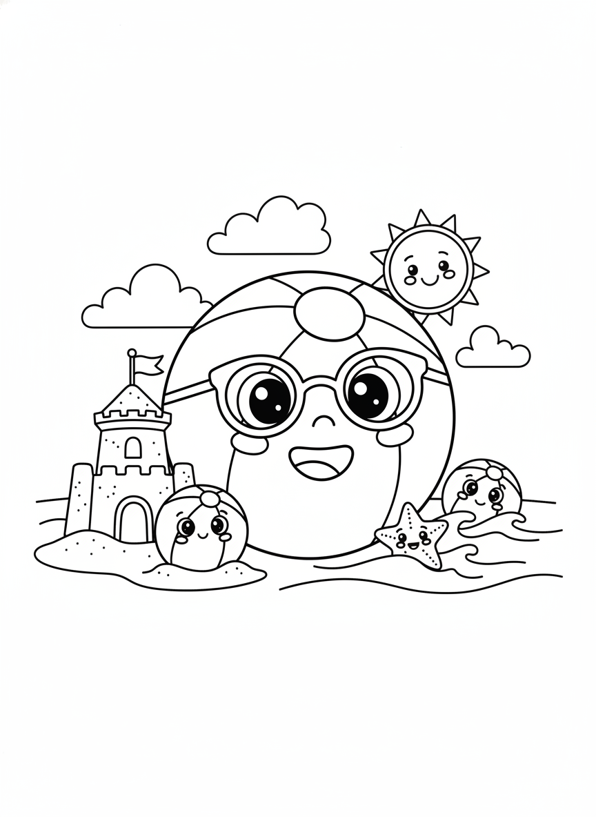 Cute Beach Ball Fun Coloring Page