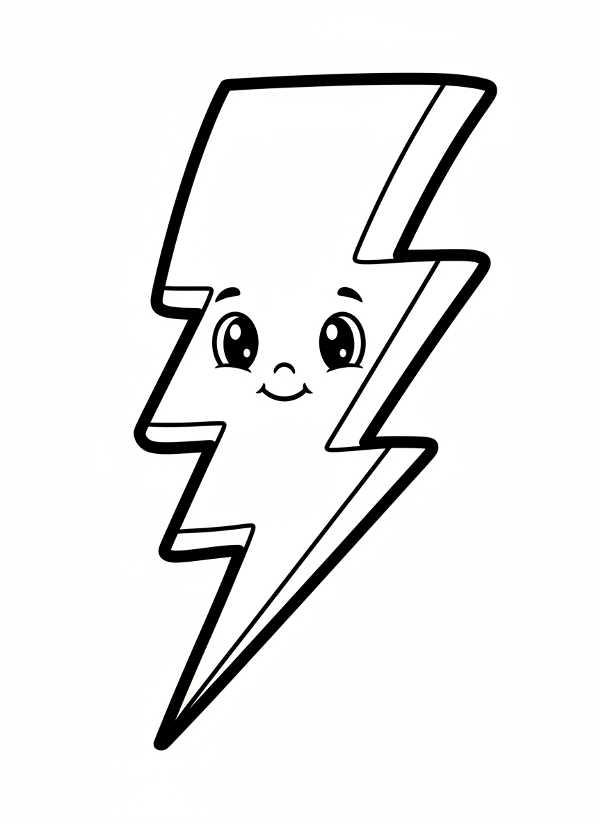 Cute Cartoon Lightning Bolt Coloring Page for Kids