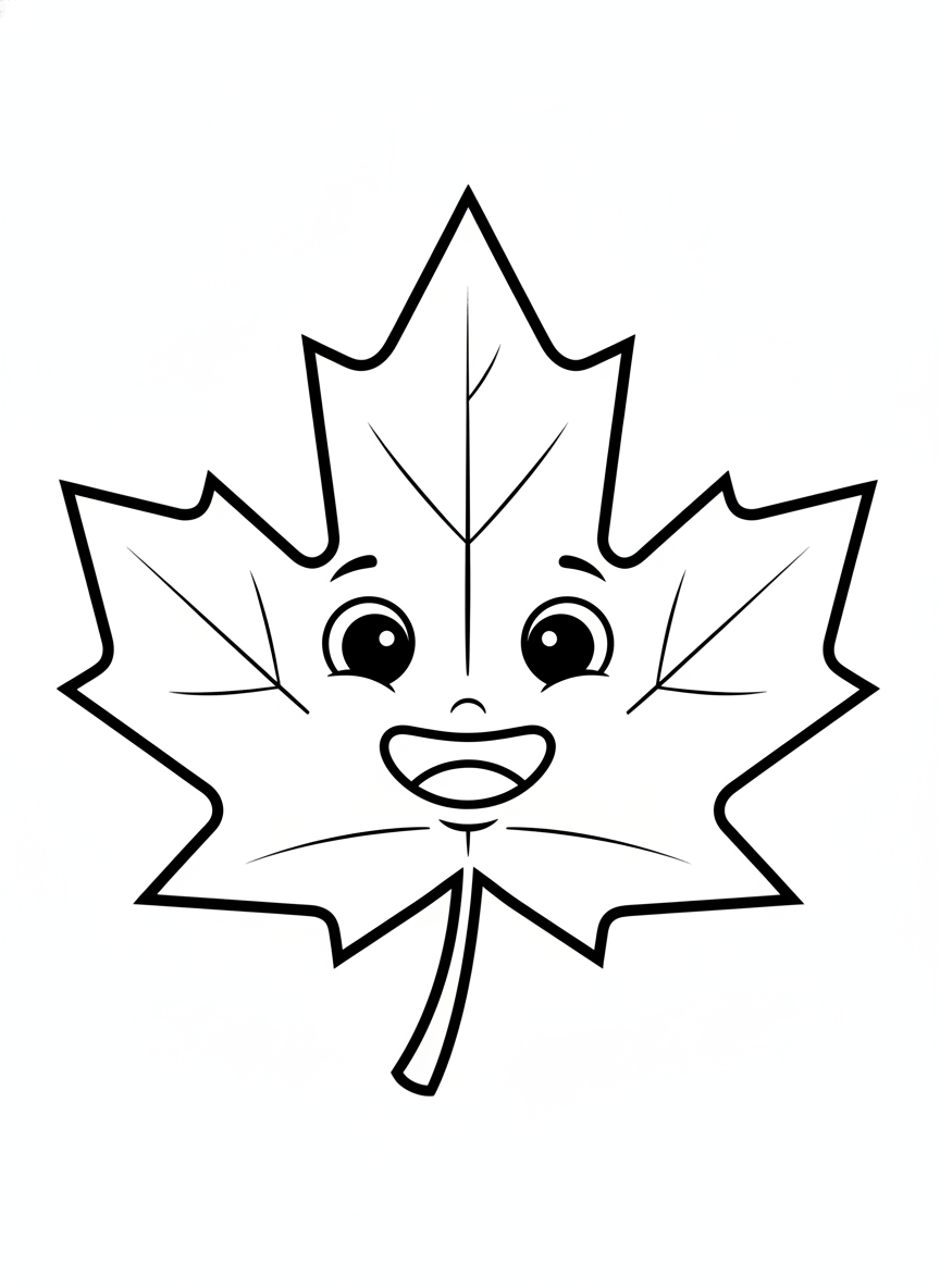 Cute Maple Leaf Character Kids Coloring Page