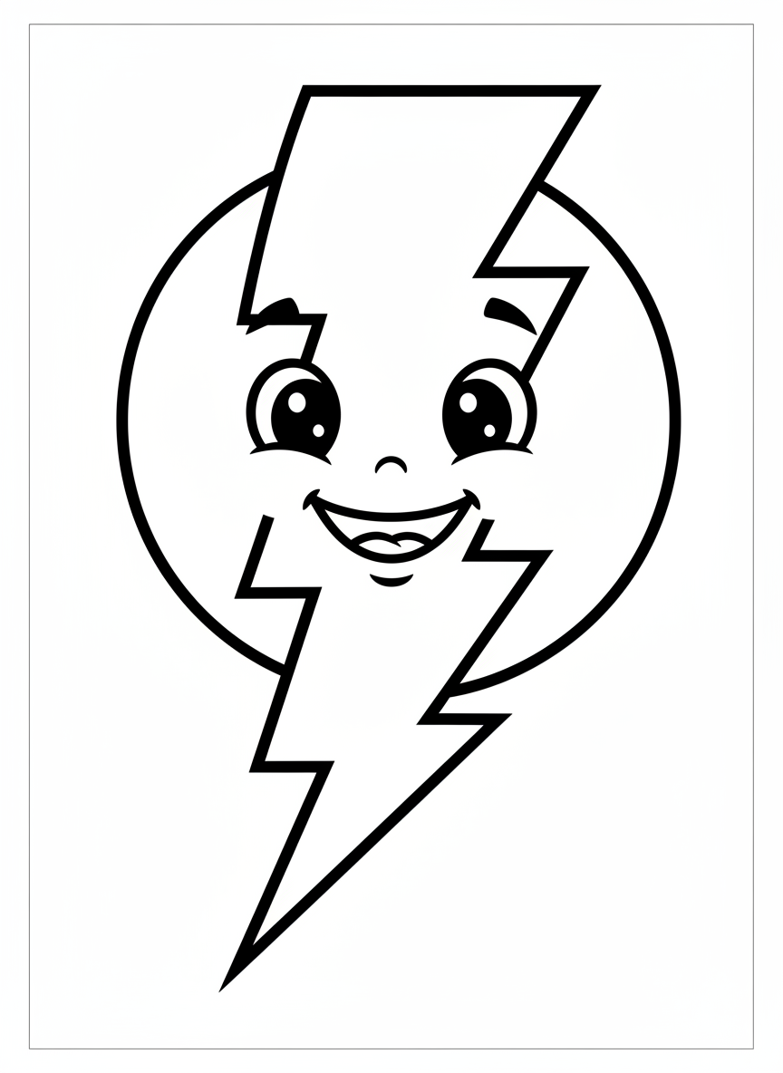Cute Smiling Lightning Bolt Coloring Page for Kids