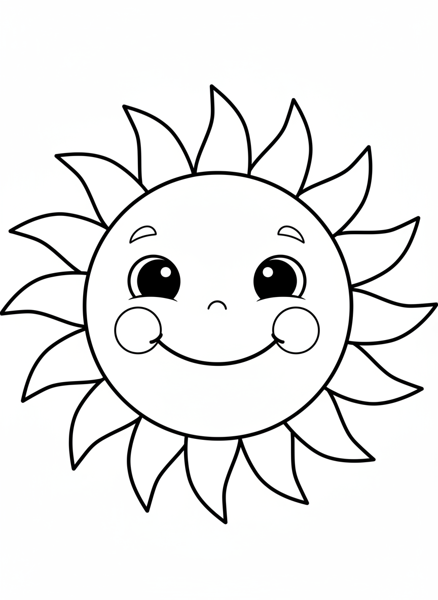 Cute Smiling Sun Coloring Page for Kids