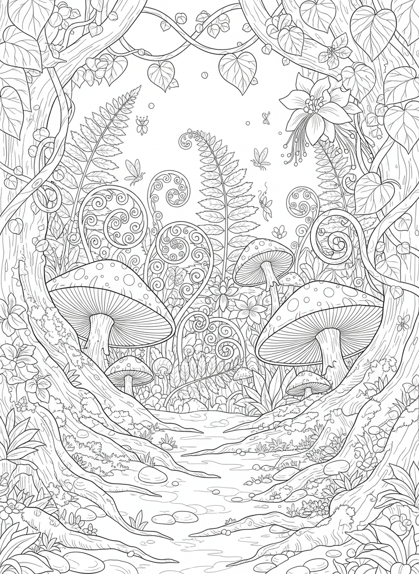 Enchanted Jungle Floor: A Whimsical Fantasy Coloring Adventure for Kids