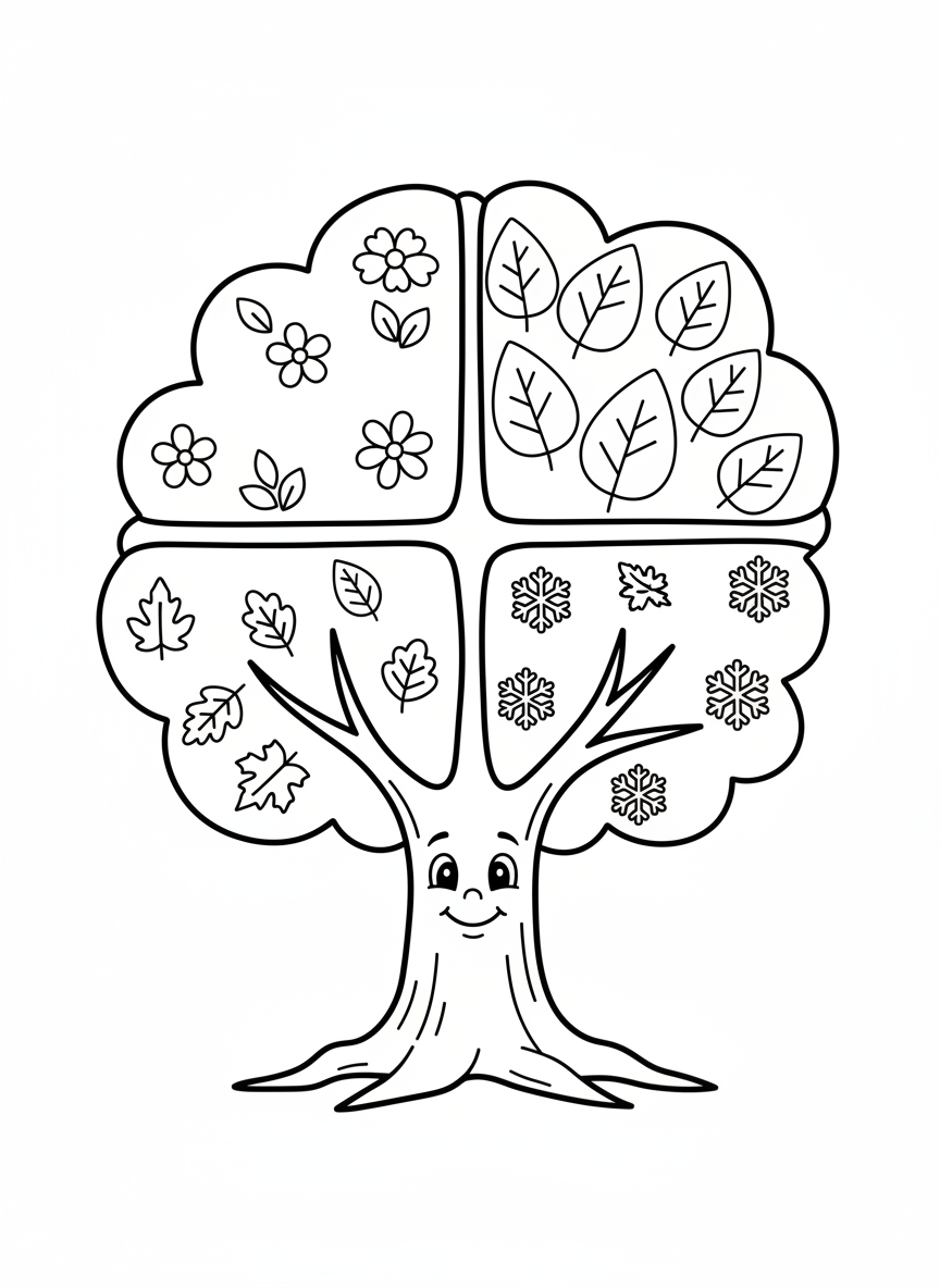 Four Seasons Tree Coloring Page for Kids
