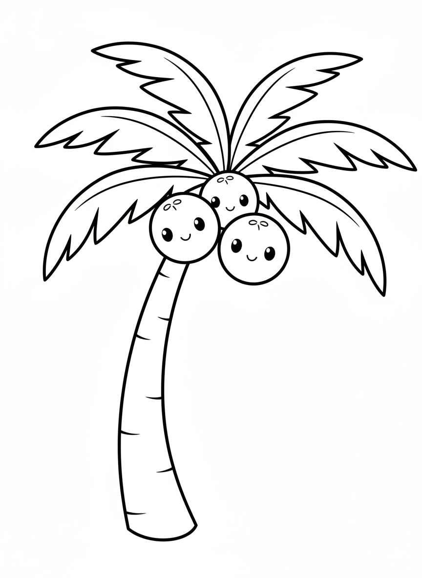 Friendly Coconut Tree Coloring Page for Kids