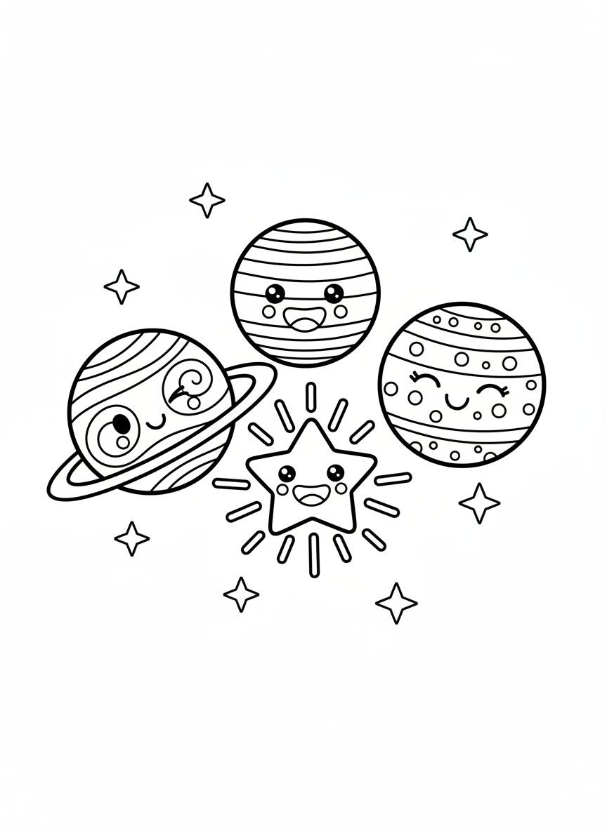Friendly Planets & Star Coloring Page
