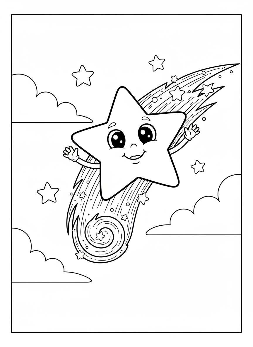 Friendly Shooting Star Coloring Page for Kids
