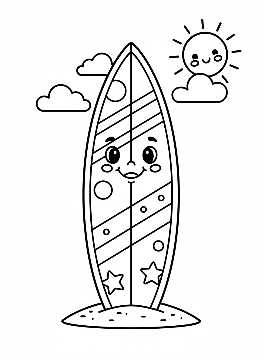 Friendly Surfboard Beach Scene Coloring