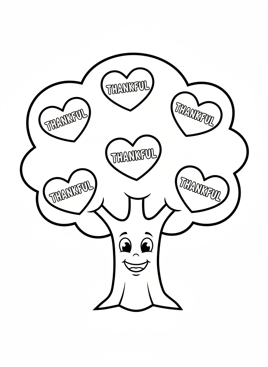 Gratitude Tree Coloring Page for Kids