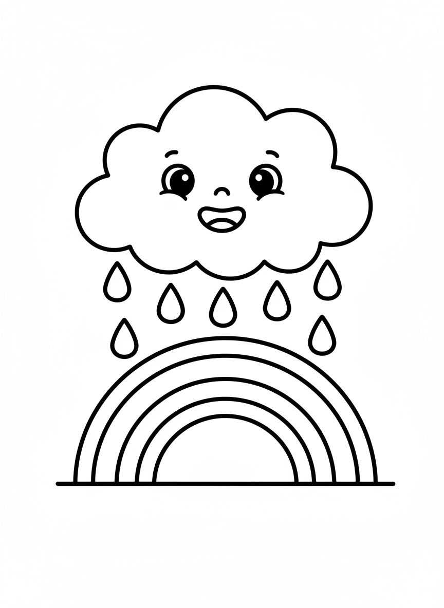 Happy Cloud & Rainbow Coloring Page for Kids