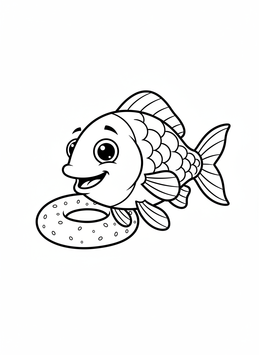 Happy Fish in Ring Reef Coloring Page