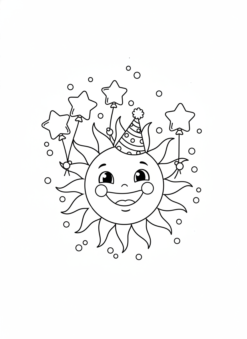 Happy Juggling Sun Coloring Page