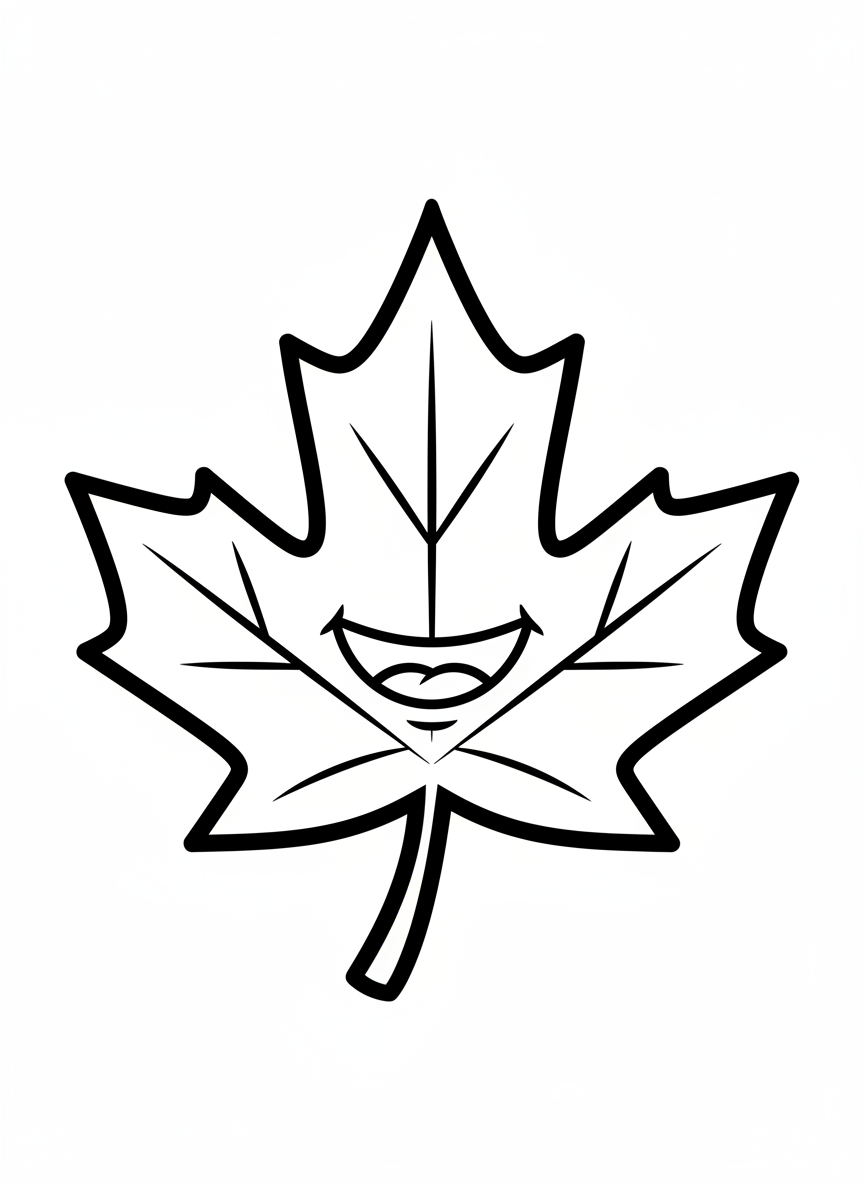 Happy Maple Leaf Coloring Page for Kids