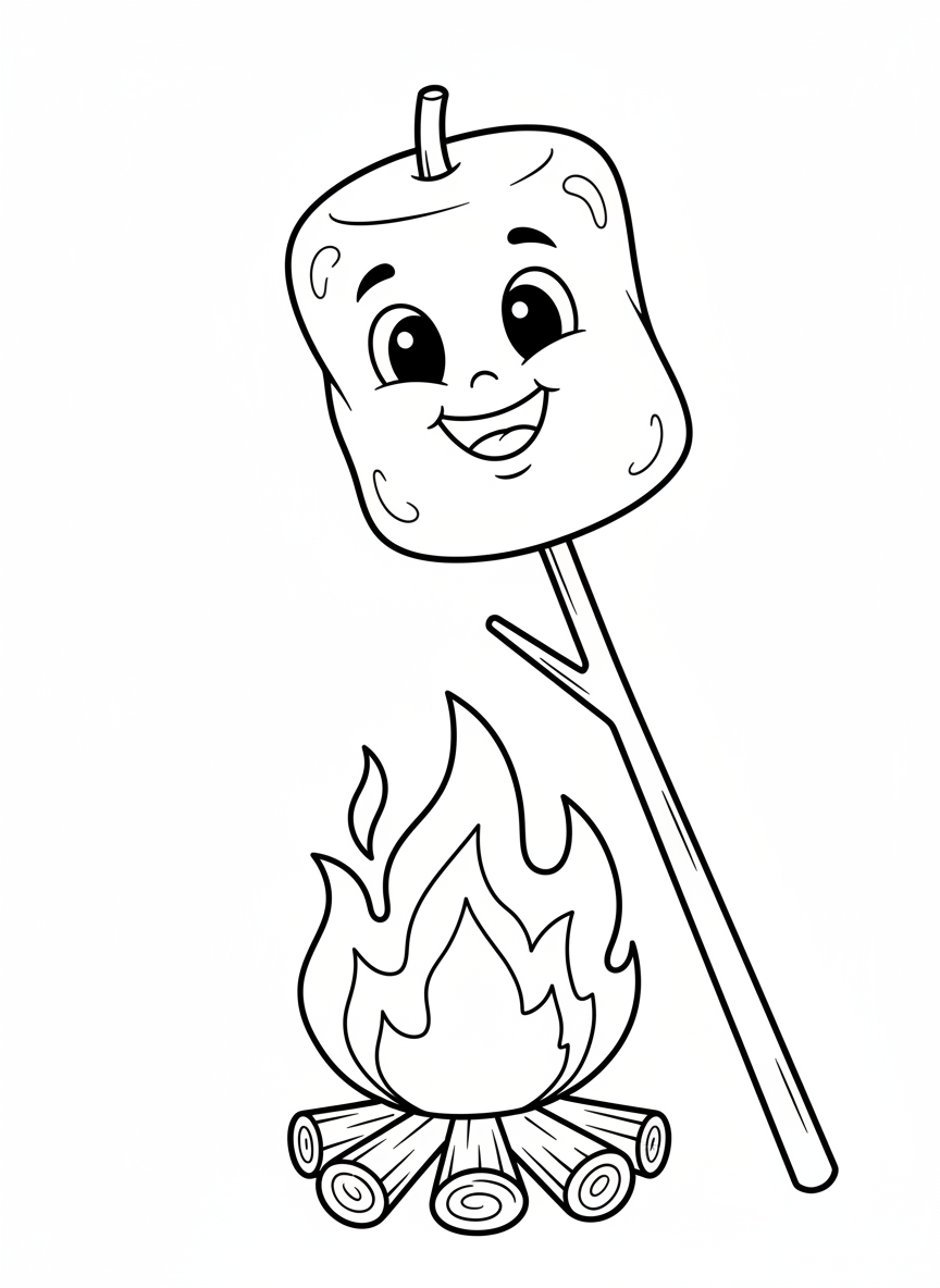 Happy Marshmallow Roasting Coloring Page