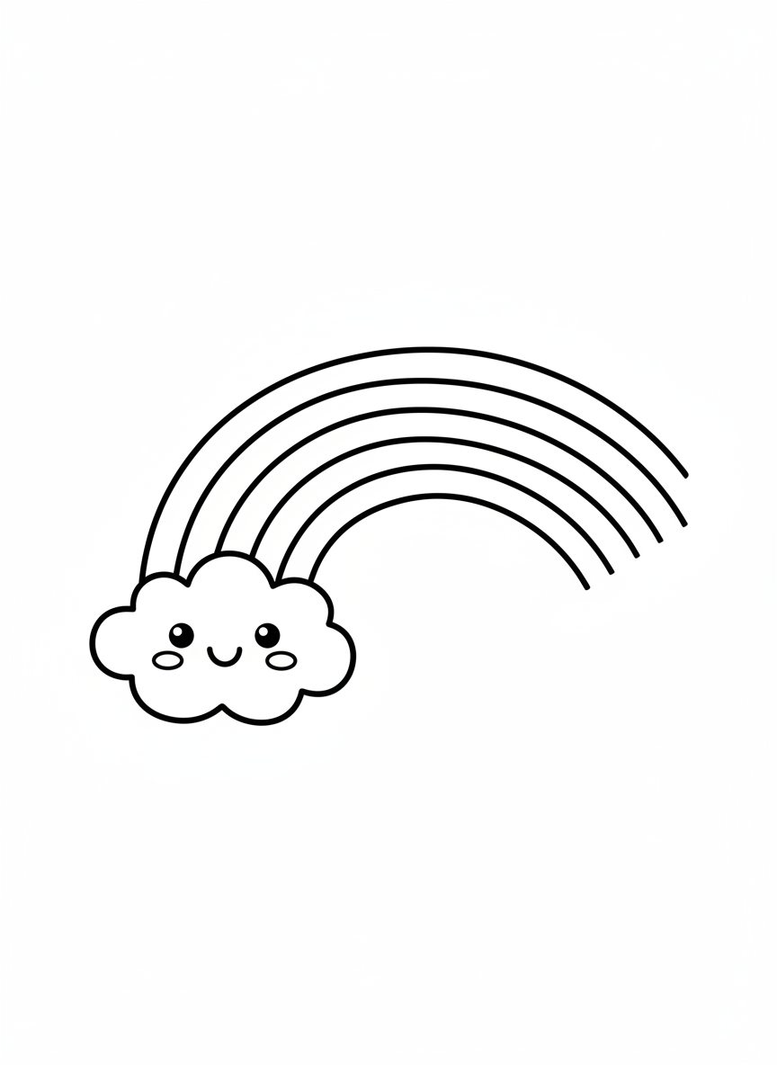 Happy Rainbow & Cloud Kids Coloring Page