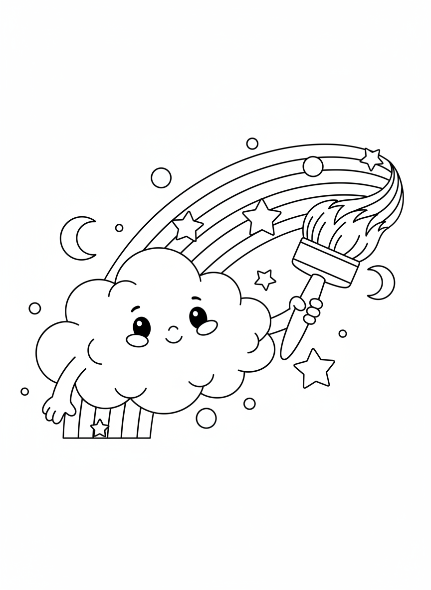 Happy Rainbow Cloud Painting the Night Sky