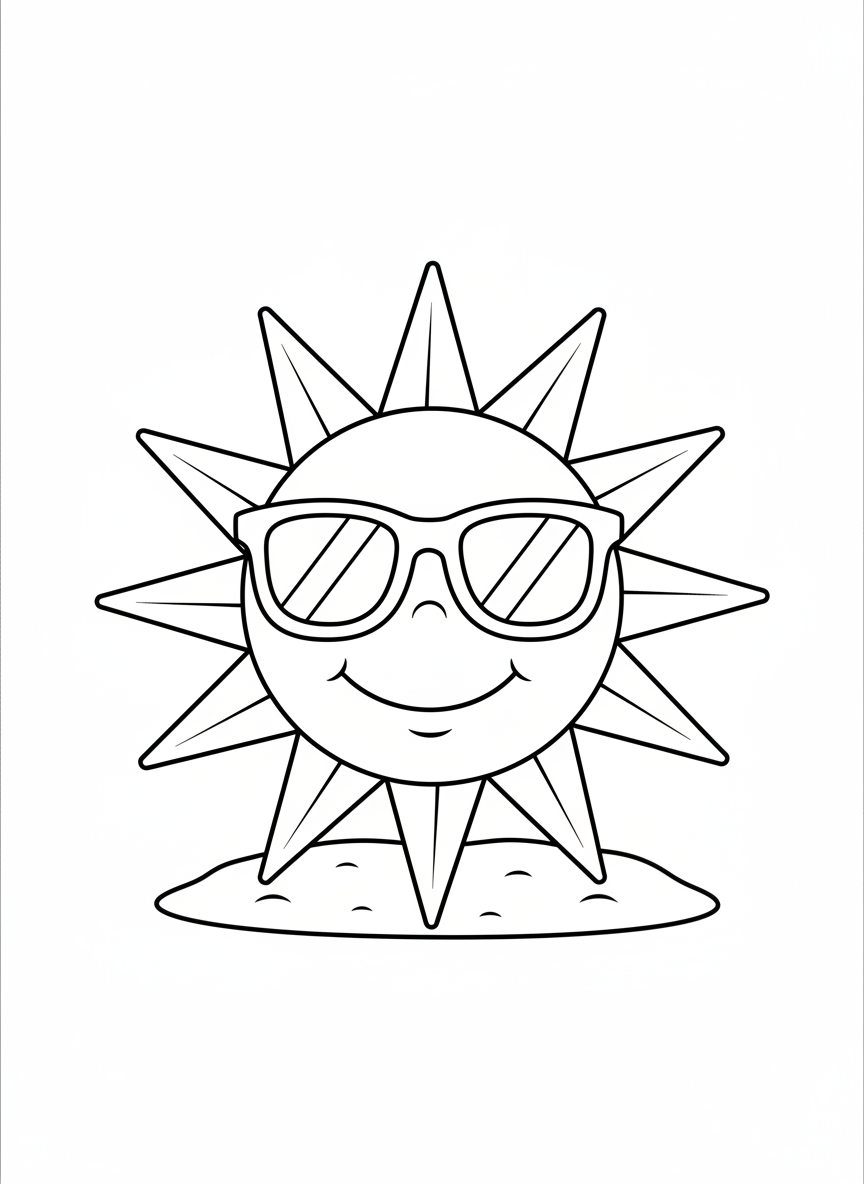 Happy Sun with Sunglasses Kids Coloring Page