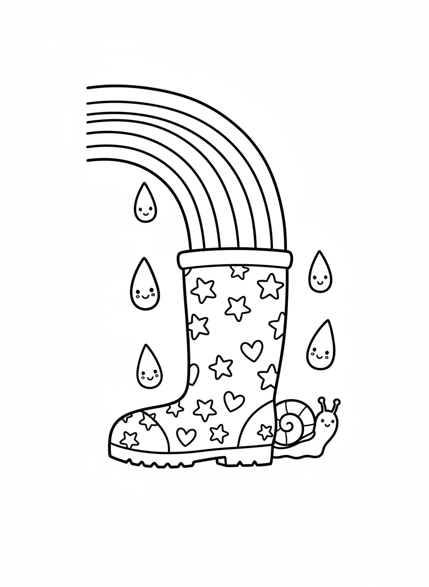 Rainbow Rain Boot & Snail Coloring Page for Kids