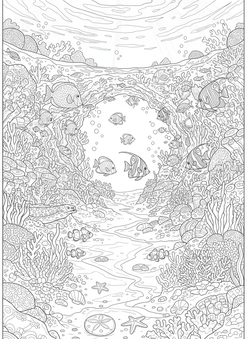 Reef Life in the Lagoon Coloring Page
