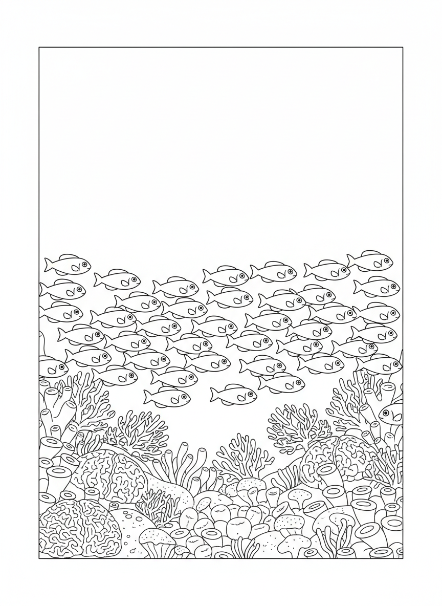 School of Fish Swims By Coloring Page